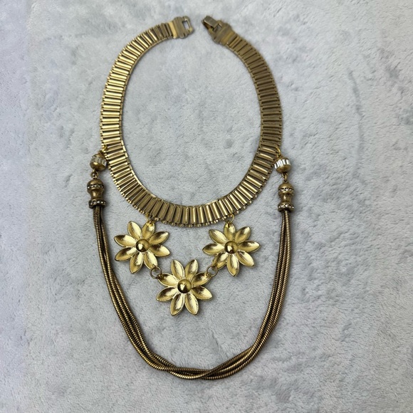 Upcycled Gold Tone Enamel Necklace OOAK - Picture 5 of 6